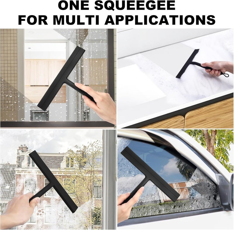 wlich Shower Squeegee for Glass Doors, 8.5" Slicone Squeegee for Shower Glass Door, Black Shower Squeegee for Shower Doors Windows Mirrors Cars Cleaning, Shower Door Squeegee with 2 Hooks - Image 5